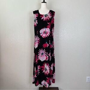 Mlle Gabrielle Black Floral Sleeveless Maxi Dress, Size XL